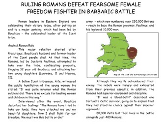 Boudicca's Defeat - Journalistic Recount - WAGOLL - Identify Features - Guided Reading Activity