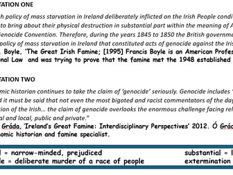 Were British actions in Irish Potato Famine were genocide - Edexcel style Interpretations Task
