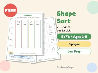 FREE 2D Shape Sort – Cut & Stick Circles, Squares, Triangles, Rectangles – EYFS Maths
