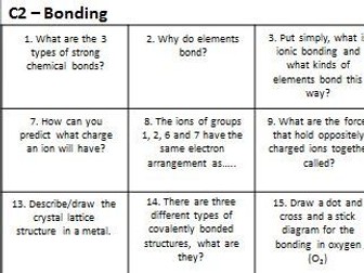 Bonding, structure and the properties of matter question grid - AQA Combined Science Chemistry