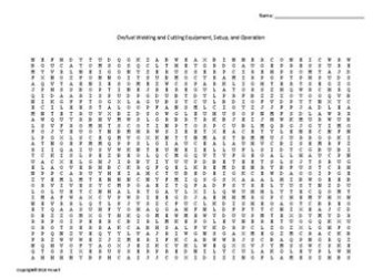 Oxyfuel Welding and Cutting Equipment Word Search for a Metal Fabrication Course