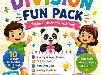 10-page Division Fun Pack designed for children around 6-8 years/Grades 1-3.
