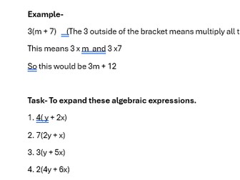 Expanding and simplifying  and factorising algebraic expressions.