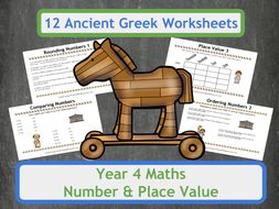 Number and Place Value Worksheets with an Ancient Greek Theme for Year 4 Classes