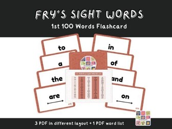1st 100 Fry Sight Words Flashcards kids