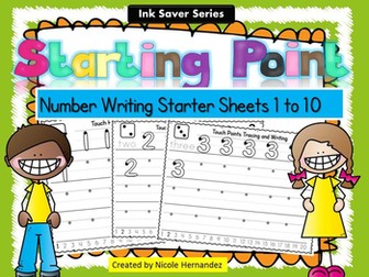 Number Writing Practice - Starter Sheets (1 to 10)