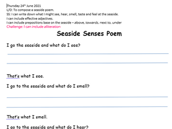 Seaside senses poem worksheet