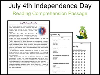 July 4th Independence Day Reading Comprehension and Word Search