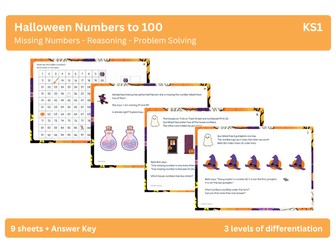 Halloween KS1 Numbers to 100: Missing Numbers, Maths Activities Plus RPS