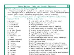 House Repairs, Tools, and Supplies Explanation-Definitions