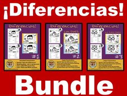 Spanish Spot the Differences BUNDLE. Games for oral proficiency.