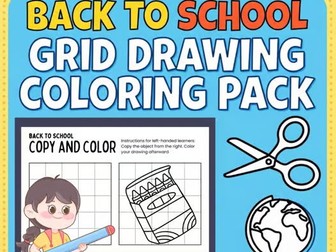 Back to School Grid Drawing & Coloring Worksheets | Fine Motor Activities