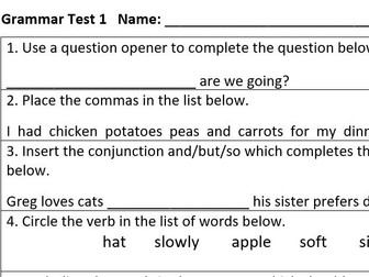 A set of weekly grammar assessment sheets for Year 2.