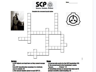 SCP Foundation Themed Crossword for KS2, KS3 SEND