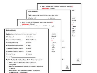 Mastering Scalar and Vector Quantities – Differentiated Worksheets for SEN/Low Ability Students