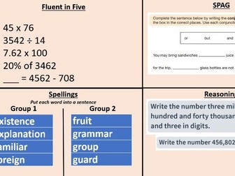 'Soft start' / Morning Work slides Year 5 for the spring term