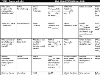 Romeo and Juliet Revision grid