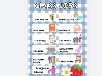 Gingham Classroom Jobs Poster
