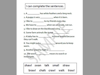 I can complete the sentences - 'a'  'aw'  'al' words