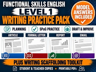 Functional Skills English Level 1 Writing Pack – 4 Writing Booklets & Scaffolding Toolkit