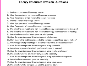 GCSE Physics AQA 9-1 - Energy Transfer Revision Questions and Mark Scheme (1.1)