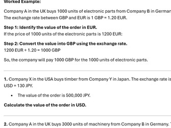 Exchange Rates Activity Sheet