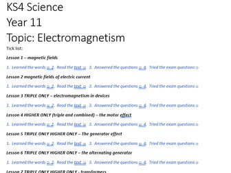 AQA Physics Electromagnetism independent work booklet