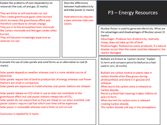 AQA GCSE 9-1 P3 Energy Resources Revision Mat