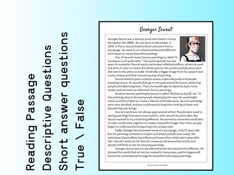 Georges Seurat Biography Reading Comprehension Passage Printable Worksheet PDF