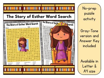The Story of Esther Word Search Bible Puzzle Activity Worksheet