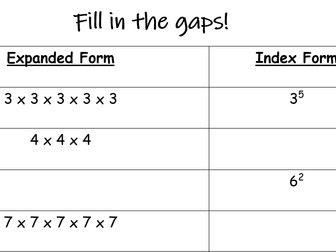 Index/Expanded Form Fill in the Gaps