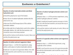 Exothermic/Endothermic Reactions Worksheet and Teacher Sheet Teaching