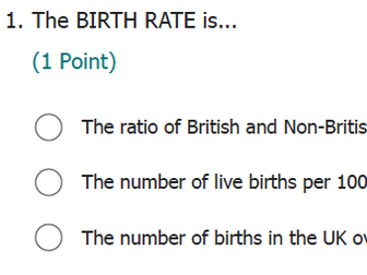 Sociology - Families and Households - DEMOGRAPHY QUIZ