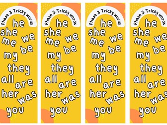 Phase 2 and Phase 3 Tricky words Bookmark