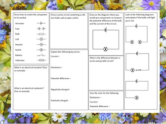 KS3 Electrical circuits revision mat