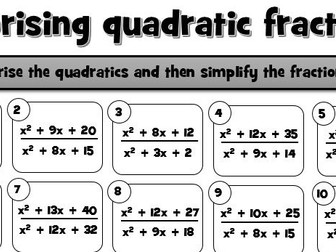 Factorising quadratic algebraic fractions