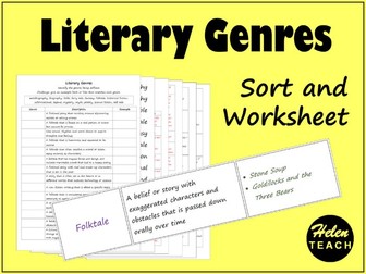 Literary Genres Worksheet and Sorting Activity