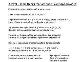 A level Maths assumed knowledge for exam