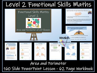 Functional Skills Maths - Level 2 - 2D Shapes - Perimeter and Area Workbook and PowerPoint Lesson