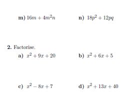 Factorisation worksheet (with solutions)