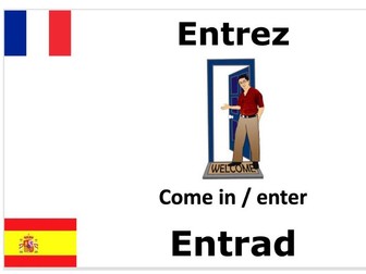Classroom commands in French and Spanish to display.