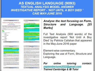 SAMPLE TEXT ANALYSIS OF INVESTIGATIVE JOURNALISM REPORT: CAIE AS ENGLISH LANGUAGE (9093)