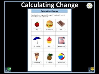 Calculating Change from £5 Worksheet - Year 3 Maths