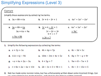 Simplifying Expressions (Level 3)