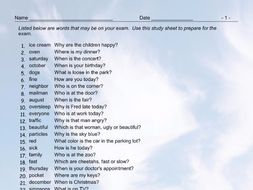 Present Simple Tense with Question Words Study Sheet Worksheet