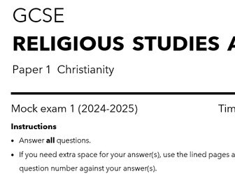 AQA A Religious Studies GCSE style mock exam paper 1 Christianity 2025 with mark scheme