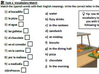 Year 7 Spanish – Mira 1, Unit 2, Chapter 5: ¿Qué comes? | Worksheet + Teacher Answers