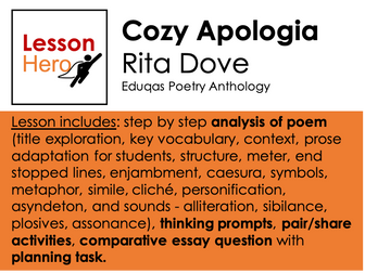 WJEC Eduqas Cozy Apologia - Explore poem + comparative essay task