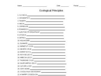 Ecological Principles Word Scramble for a Natural Resources Course