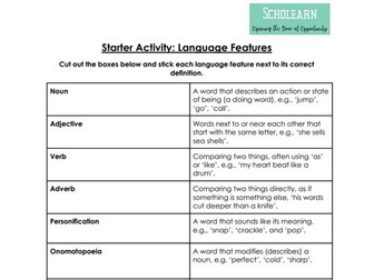 KS4 English Language Terminology Exercise